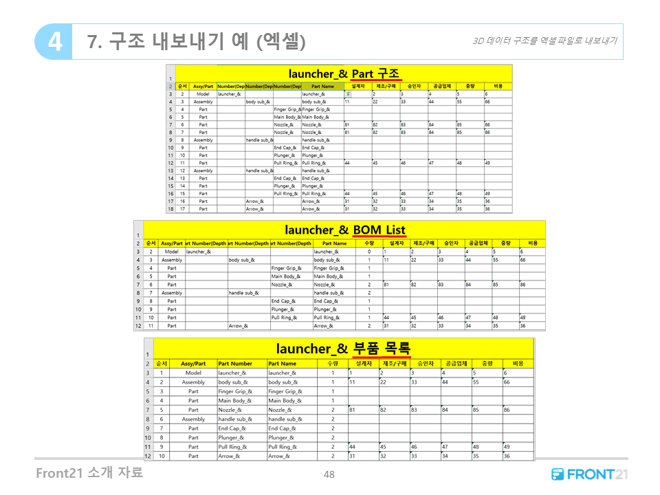 Front21 3D관리 - 구조 엑셀 내보내기